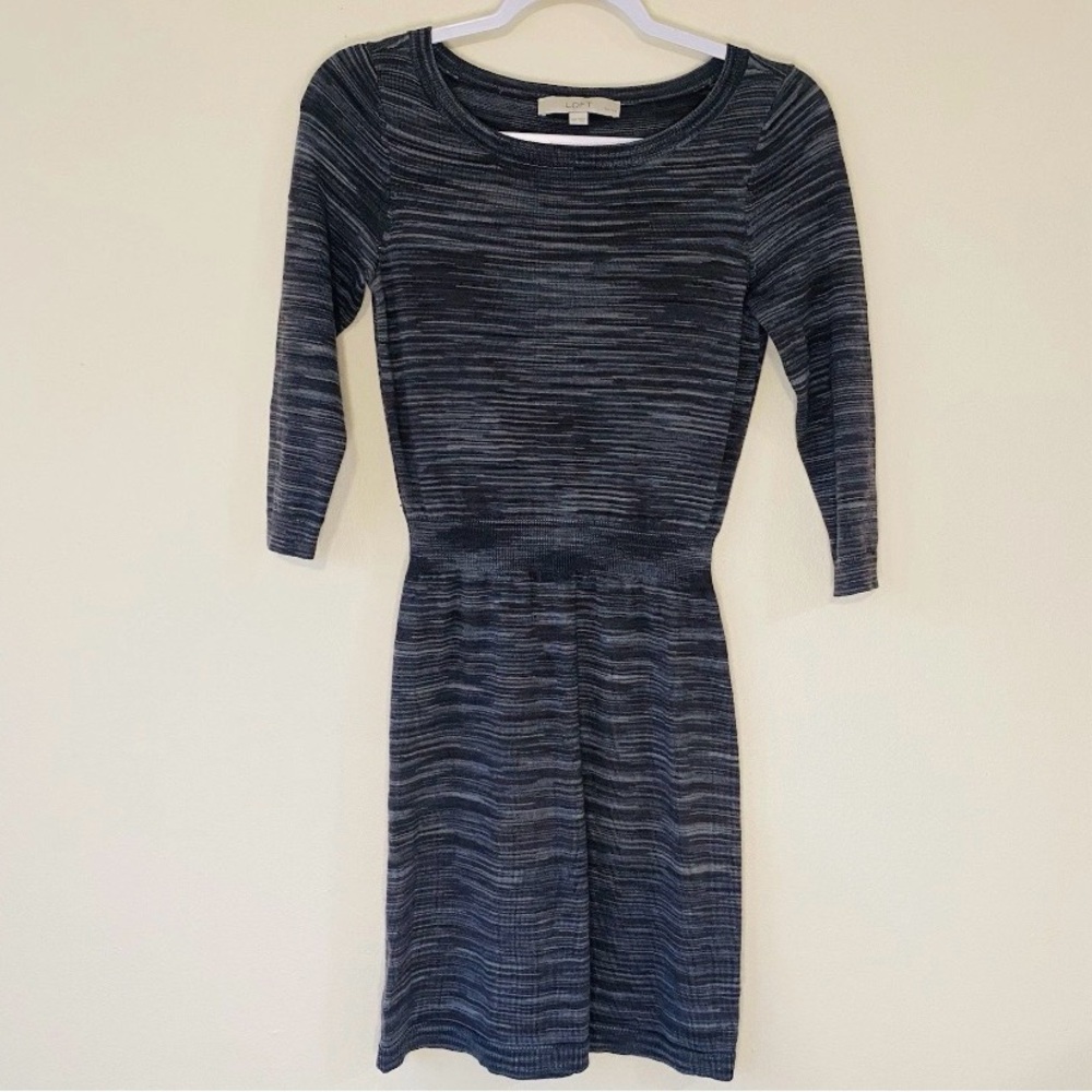 LOFT Navy Heather Long Sleeve Knit Dress